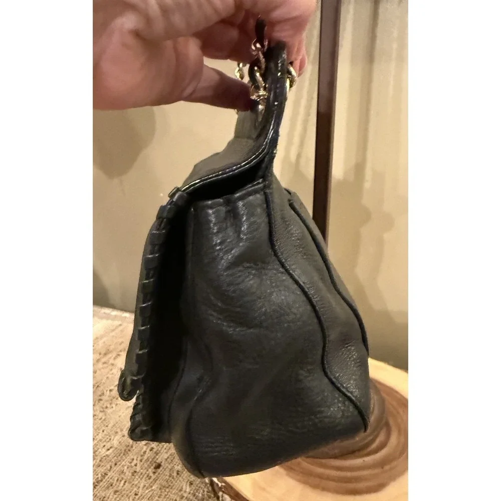 Tory Burch Marion Black Pebbled Leather 2-Way Whipstich Chain Strap Shoulder Bag